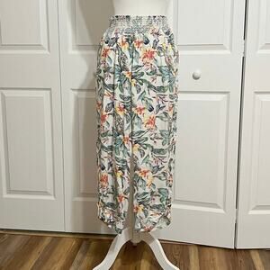 Westbound women’s L Linen/Rayon wide leg pants, cropped, floral print,